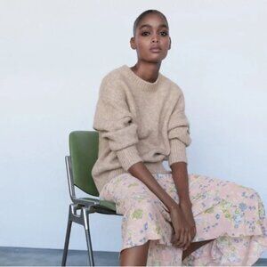 NEW ZARA SOFT FEEL WOOL OVERSIZED KNIT SWEATER BEIGE OATMEAL